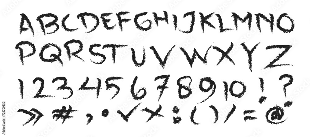 Handwritten alphabet grunge brush effect, chalk. Rough style fun design elements Handwritten alphabet grunge brush effect, chalk. Rough style fun design elements