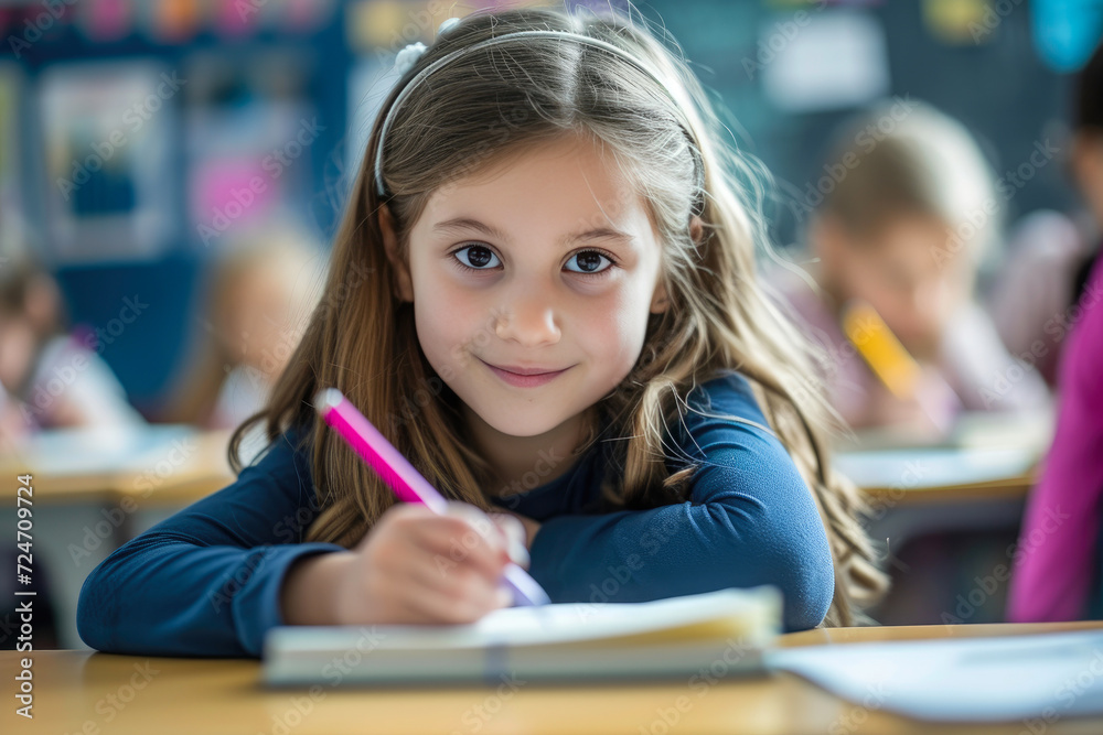 Inspired Girl in Elementary Class Crafting Notes for Learning Inspired Girl in Elementary Class Crafting Notes for Learning