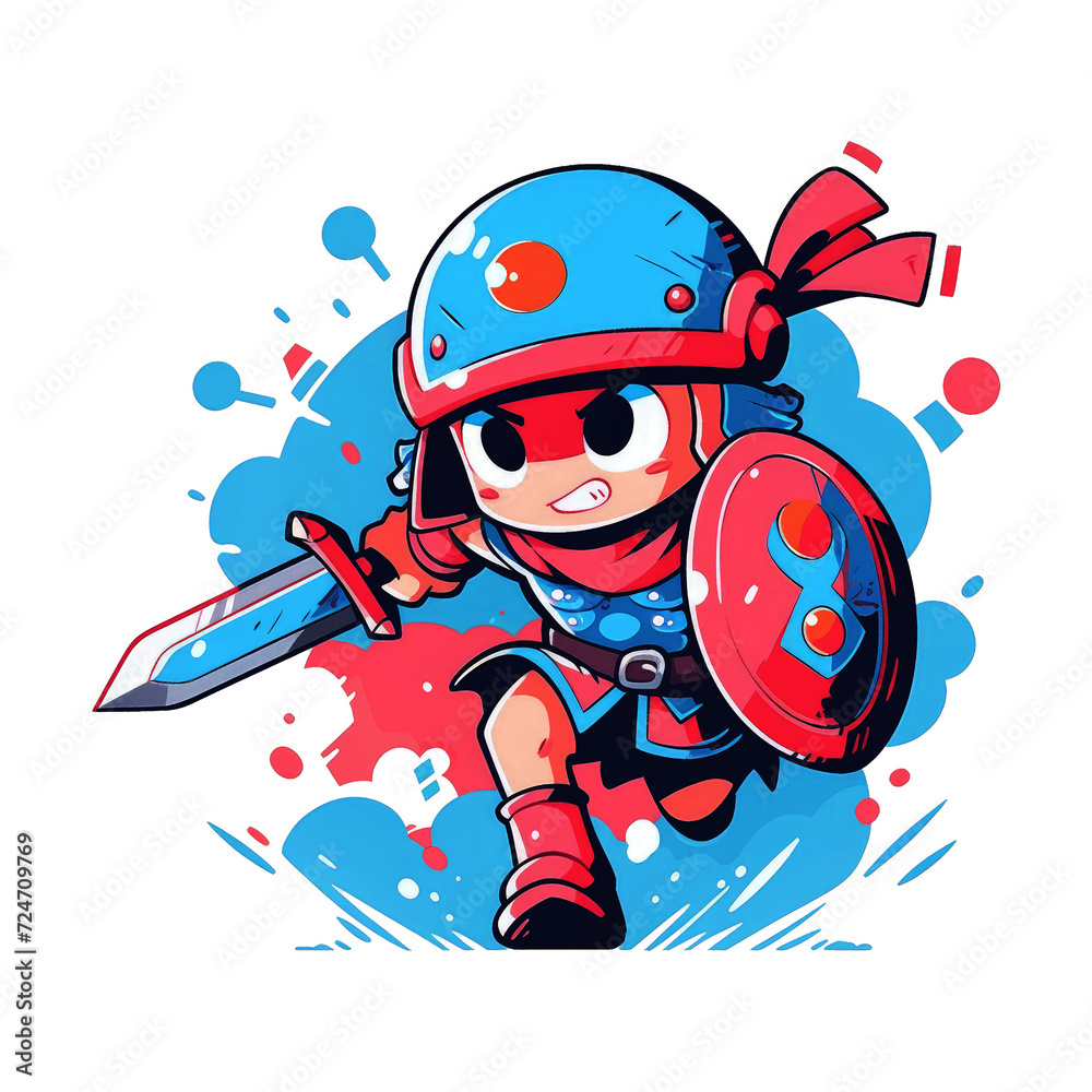 chibi warrior man brandishing a sword in anime style. Warrior Monster game character design image. chibi warrior man brandishing a sword in anime style. Warrior Monster game character design image.