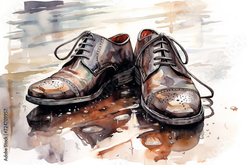 painted illustration of pair of boots. Created with Generative AI