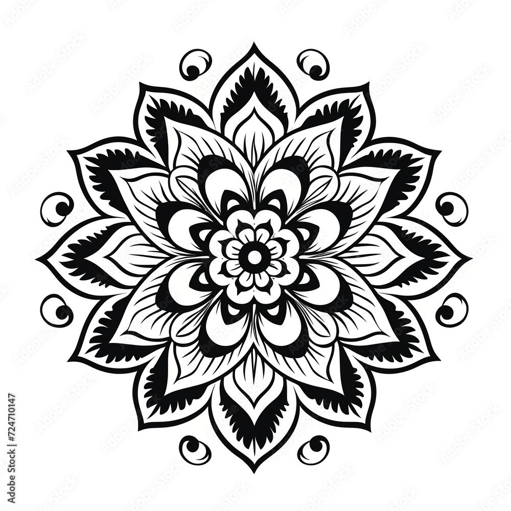 Fototapeta premium Flower mandala pattern on white background for decoration. Mandala coloring page. Round ornament pattern