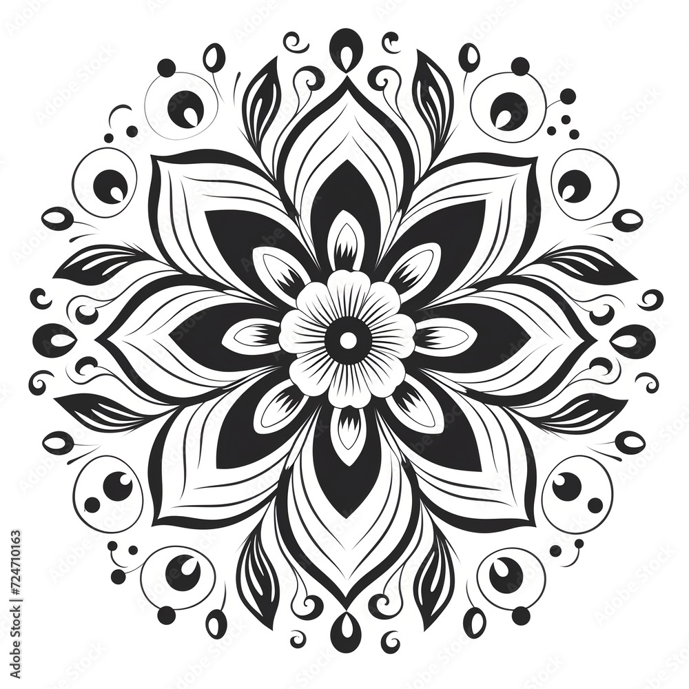 Flower mandala pattern on white background for decoration. Mandala coloring page. Round ornament pattern