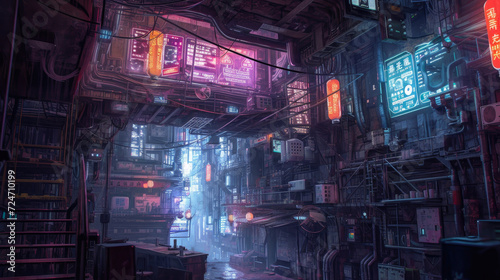 Tech-Infused Atmosphere: Cyberpunk Ceiling Design