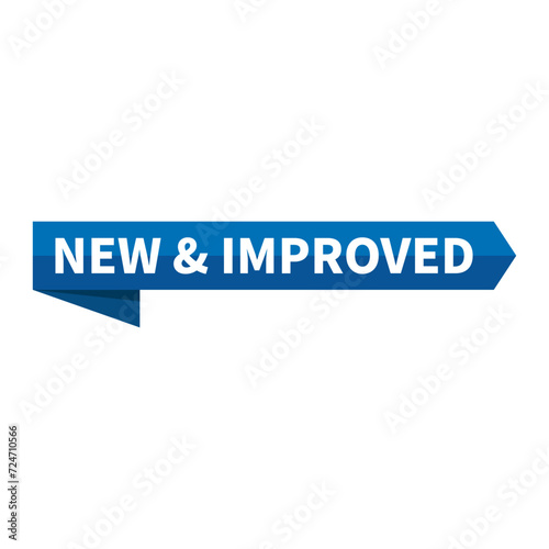 New & Improved Text In Blue Ribbon Rectangle Shape For Update Promotion Business Marketing Social Media Information Announcement
