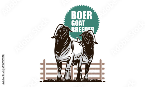 GREAT BOER GOAT LOGO, silhouette of big and strong ram at breeding farm vector illustrations