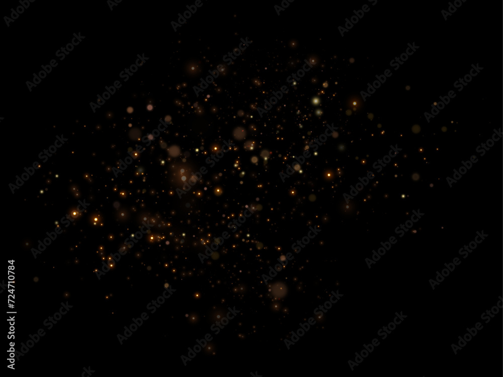 Abstract magical light dust effect with golden bokeh highlights on a black background. Christmas lights. Glowing flying dust. Vector illustration Abstract magical light dust effect with golden bokeh highlights on a black background. Christmas lights. Glowing flying dust. Vector illustration