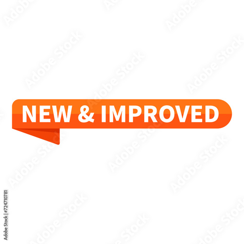 New & Improved Text In Orange Ribbon Rectangle Shape For Update Promotion Business Marketing Social Media Information Announcement
