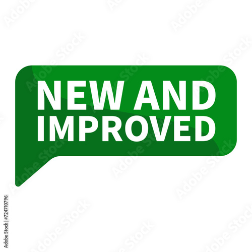 New & Improved Text In Green Rectangle Shape For Update Promotion Business Marketing Social Media Information Announcement
