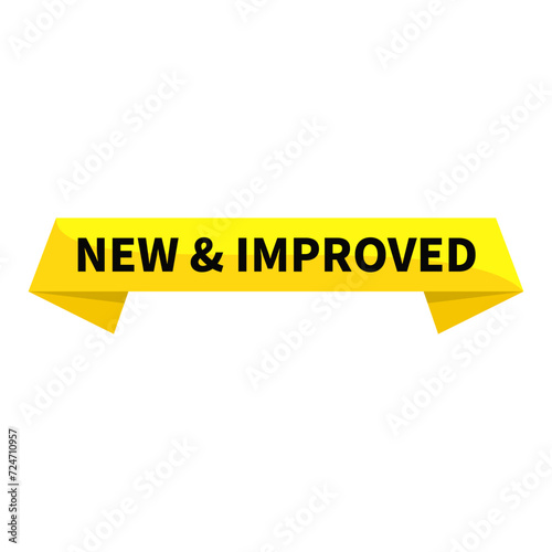 New & Improved Text In Yellow Ribbon Rectangle Shape For Update Promotion Business Marketing Social Media Information Announcement

