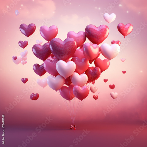 Bunch of heart shaped balloons  holiday card design to Valentine Day or Wedding  romantic concept