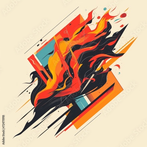 T-shirt design featuring representation of a flaming abstract