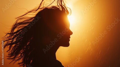 Silhouette of Person with Sunlit Hair AI Generated.
