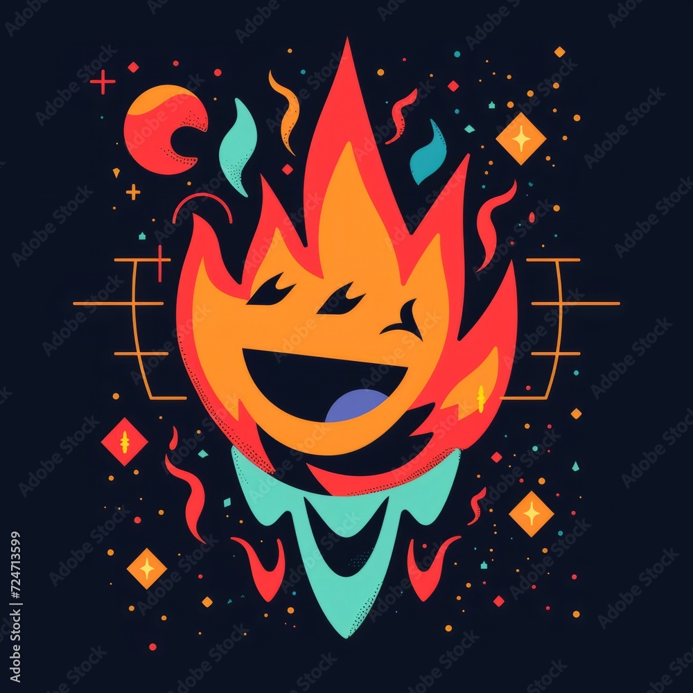 T-shirt design featuring representation of a flaming joy face T-shirt design featuring representation of a flaming joy face