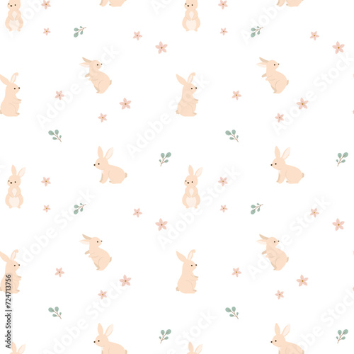 Spring bunnies with florals semaless pattern