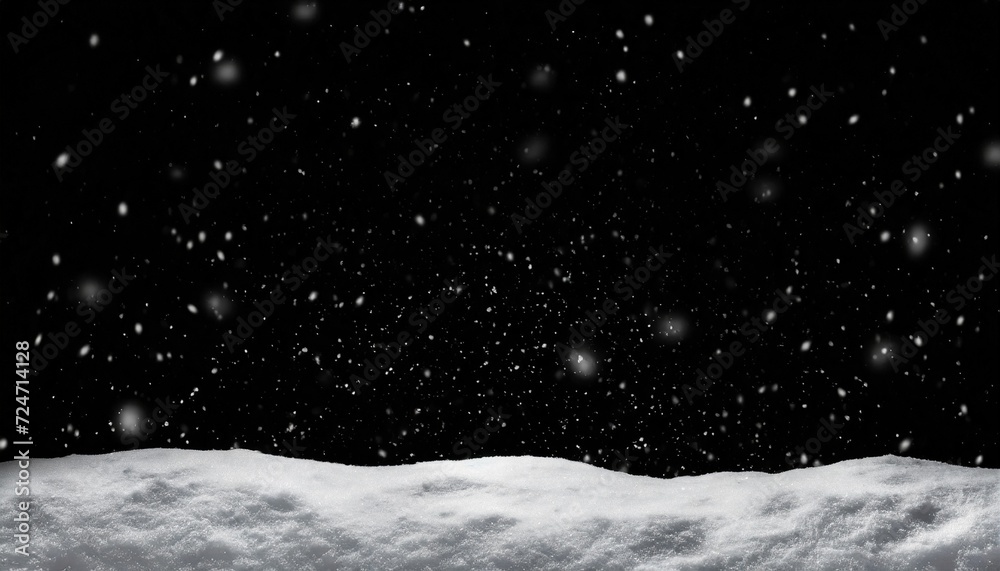 winter background real snow isolated on pure black background