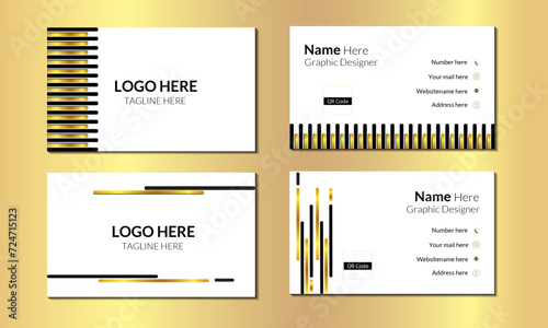 Elegant business card template design. Set of black gold modern business card print templates. Personal visiting card with company logo. Vector illustration.