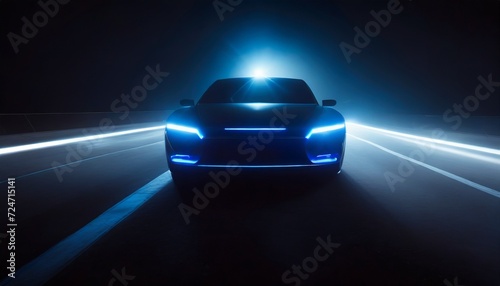car blue headlights shape concept art dark generative ai © Kelsey