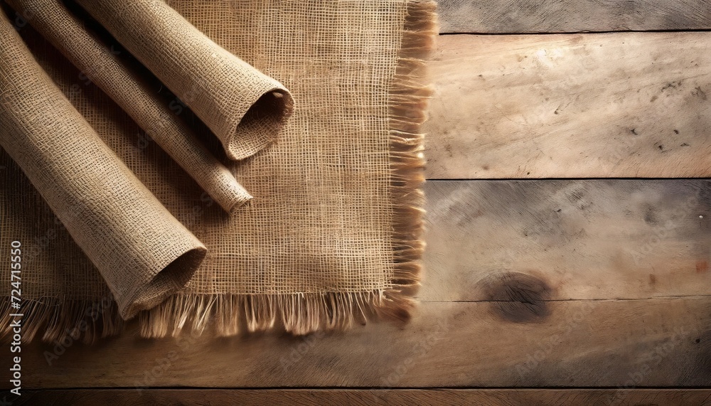 burlap texture on wooden table background