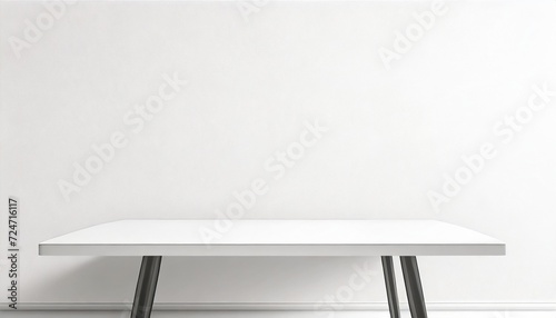 empty white table on white wall background