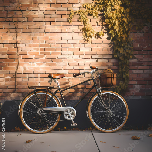 Vintage bicycle against a brick wall.