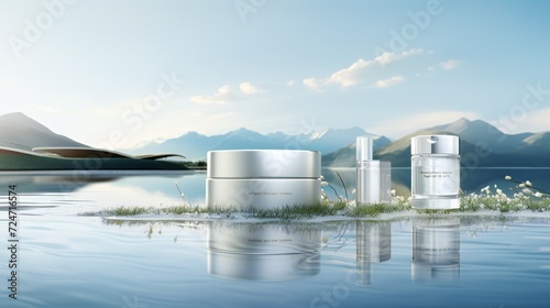 Panorama featuring a landscape-oriented cosmetic mockup with futuristic design elements for the year 2024. © Aina Tahir