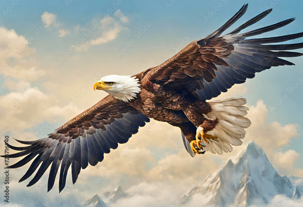 An eagle in mid-flight, wings fully extended An eagle in mid-flight, wings fully extended