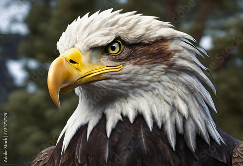 A majestic bald eagle perched on a tree branch