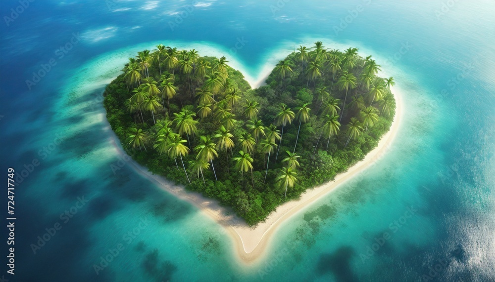 tropical island in the shape of a love heart