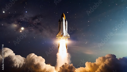 spaceship takes off into the night sky on a mission rocket starts into space generative ai