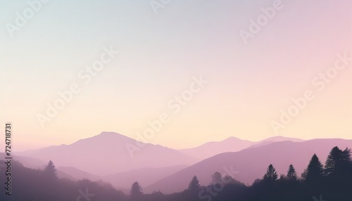 morning light pastel gradient atmosphere with mountains and tree silhouettes desktop wallpaper background ai generated