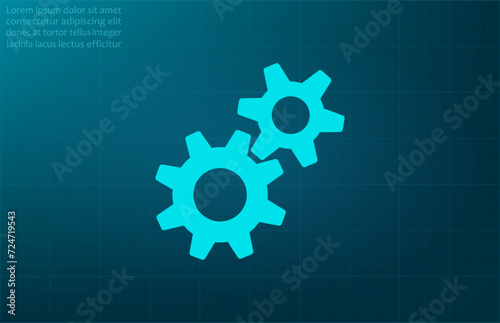 Gear, settings symbol. Vector illustration on blue background. Eps 10.