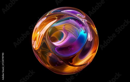 Abstract colorful gradient sphere. Glowing vibrant liquid gradient shape on dark background. 