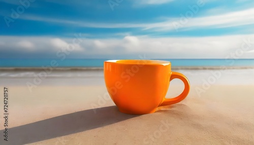 orange fresh cup in beach