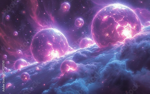 Fantasy space planets sky with beautiful stars and galaxies.