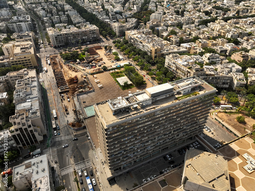 Tel Aviv Rabin square and city hall building, Aerial view photo