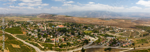 Aerial view of Metula skyline in houses in northern Israel