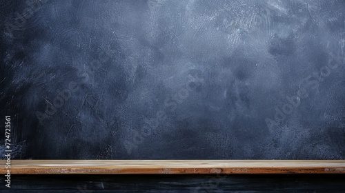 Empty Chalkboard Texture with Wooden Shelf for Education and Message Display