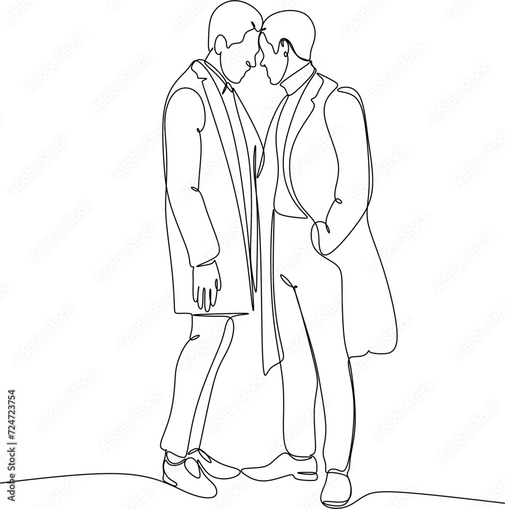 Hand drawn couple line art vector illustration. Man kiss sketch. Happy