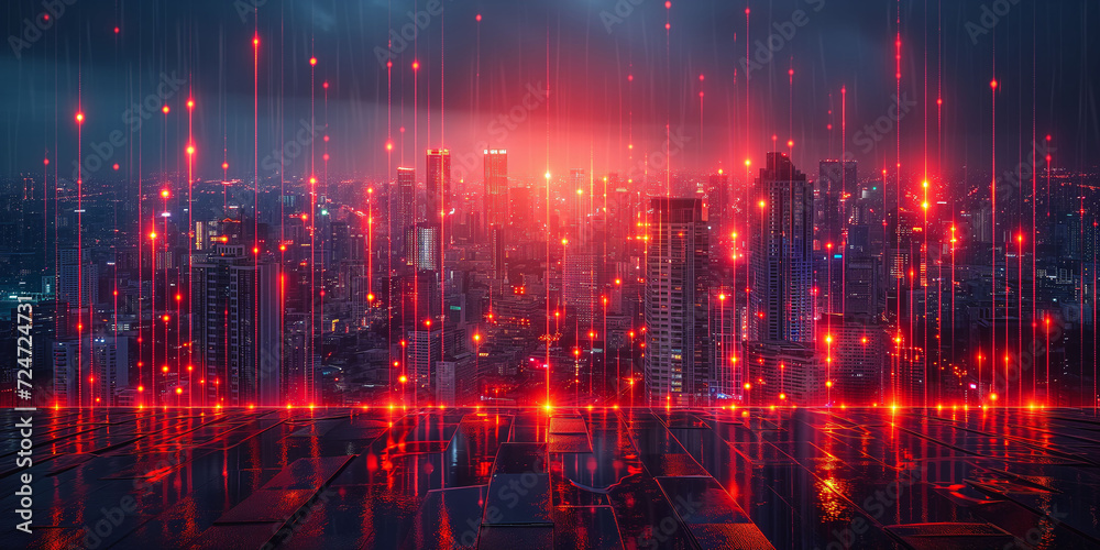 Digital City Lights: A vibrant and dynamic fusion of technology, business, and digital elements, featuring a captivating interplay of lights against a backdrop that seamlessly integrates data, finance