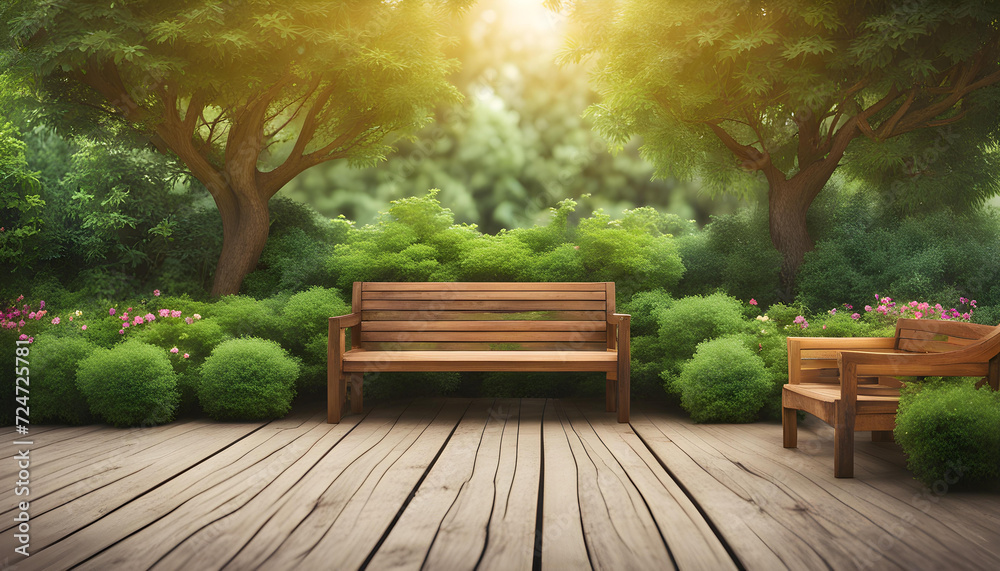 wooden bench in the park - obrazy, fototapety, plakaty 