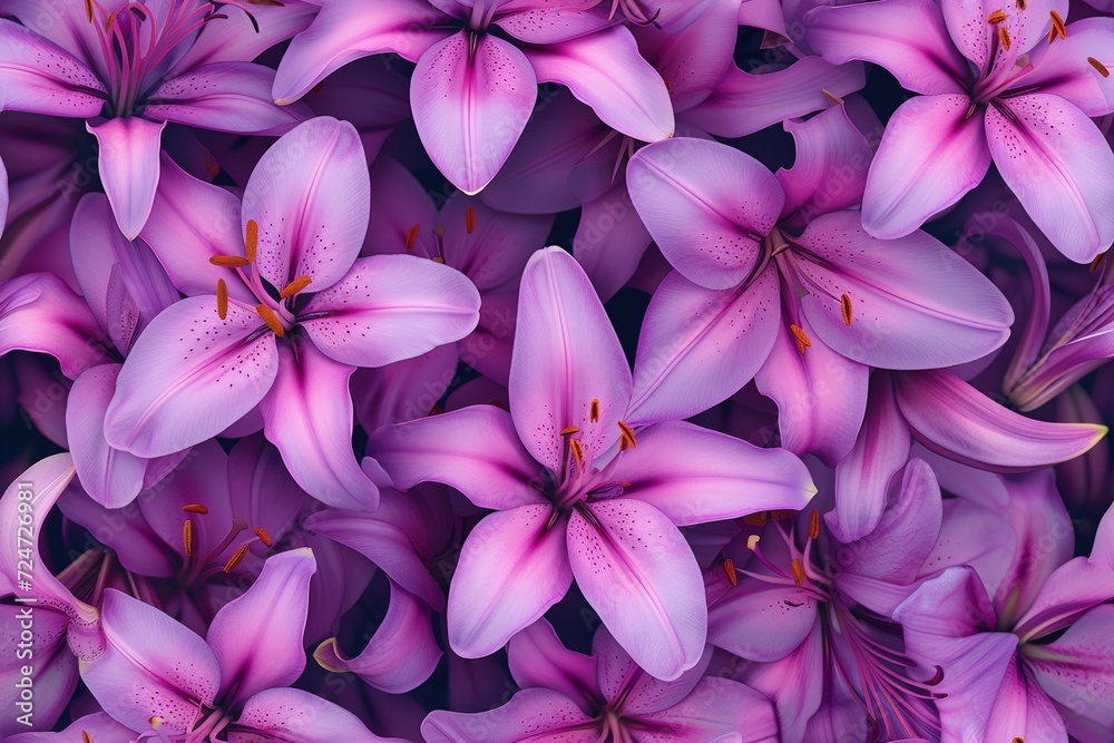 Delicate purple lilies, seamless patterns, convey the beauty of nature in spring with the feel of blooming in summer.