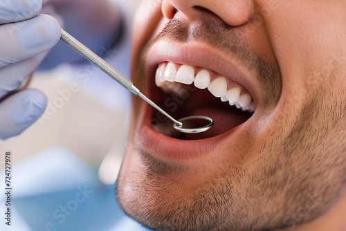 Close up of man during teeth check-up at dentist s office