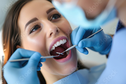 Close up of woman during teeth check-up at dentist s office