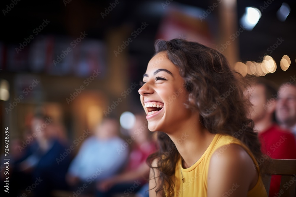 girl laughing at a comedy show on tv girl laughing at a comedy show on tv