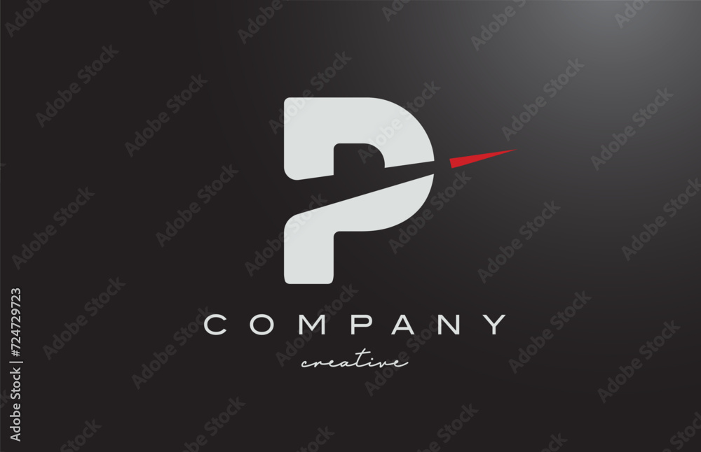 black white P letter logo icon design vector illustration. Creative red arrow template for a company or business