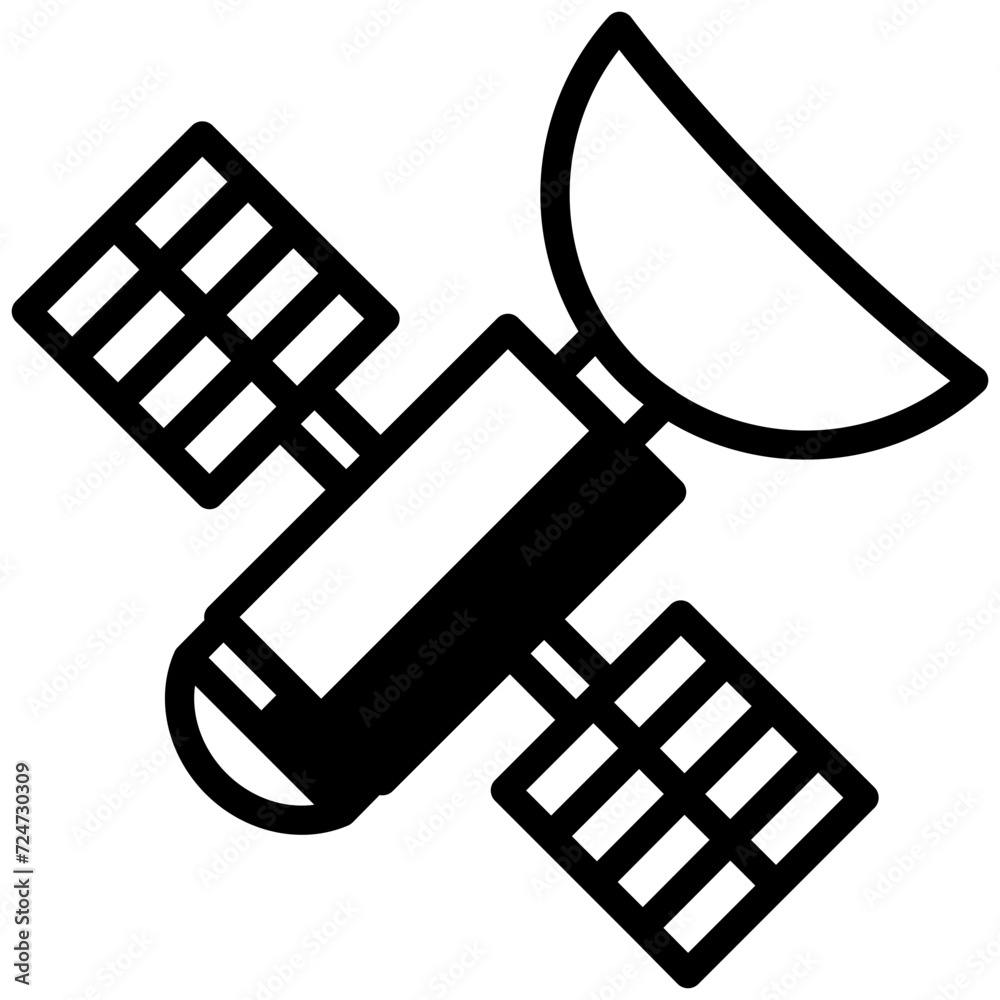 Satellite icon, solid glyph icon vector, black and white glyph icon symbol. Satellite icon, solid glyph icon vector, black and white glyph icon symbol.