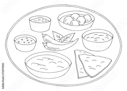 Indian food graphic black white isolated sketch illustration vector