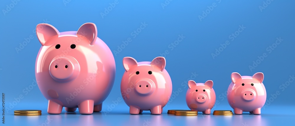 funny pink piggy bank on a blue background, financial piggy bank in the style of a ceramic pig with coins. Розовые поросята со стопками монет на синем фоне. Бизнес накопления и экономия бюджета funny pink piggy bank on a blue background, financial piggy bank in the style of a ceramic pig with coins. Розовые поросята со стопками монет на синем фоне. Бизнес накопления и экономия бюджета