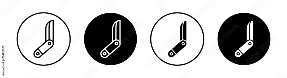 Pocket knife flat line icon set. Pocket knife Thin line illustration vector - obrazy, fototapety, plakaty 
