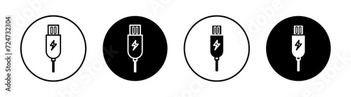 Plug USB cable flat line icon set. Plug USB cable Thin line illustration vector
